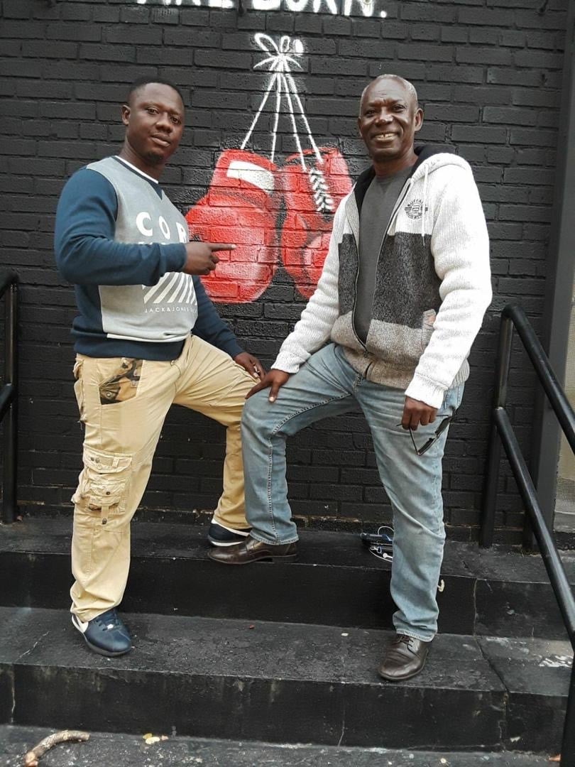 Boham (right) with Ghana Boxing Club Founder & lead trainer, Lawrence Carl Lokko